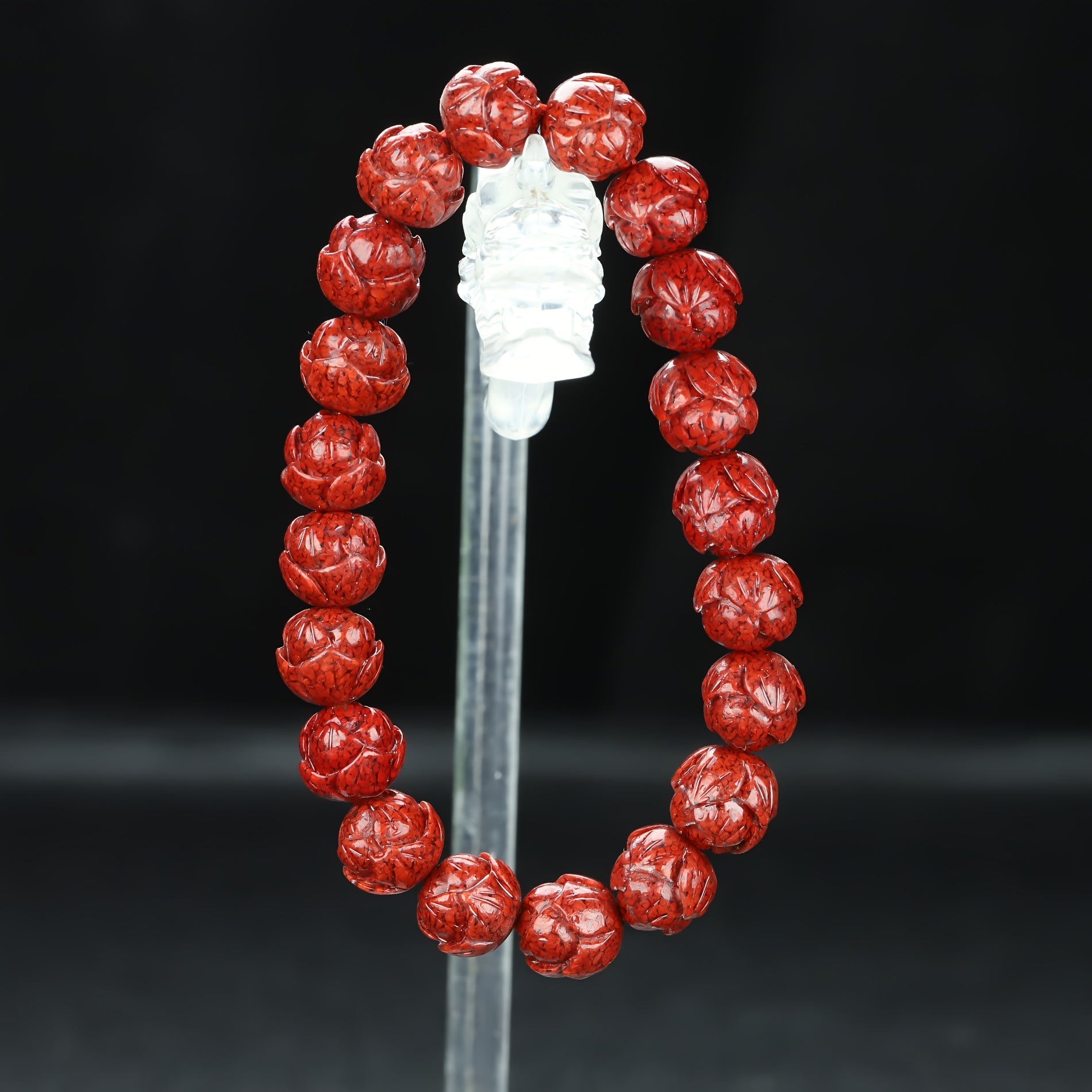 Red Lotus Bead Bracelet - High-Content Cinnabar Stone, Grounding Energy & Spiritual Protection