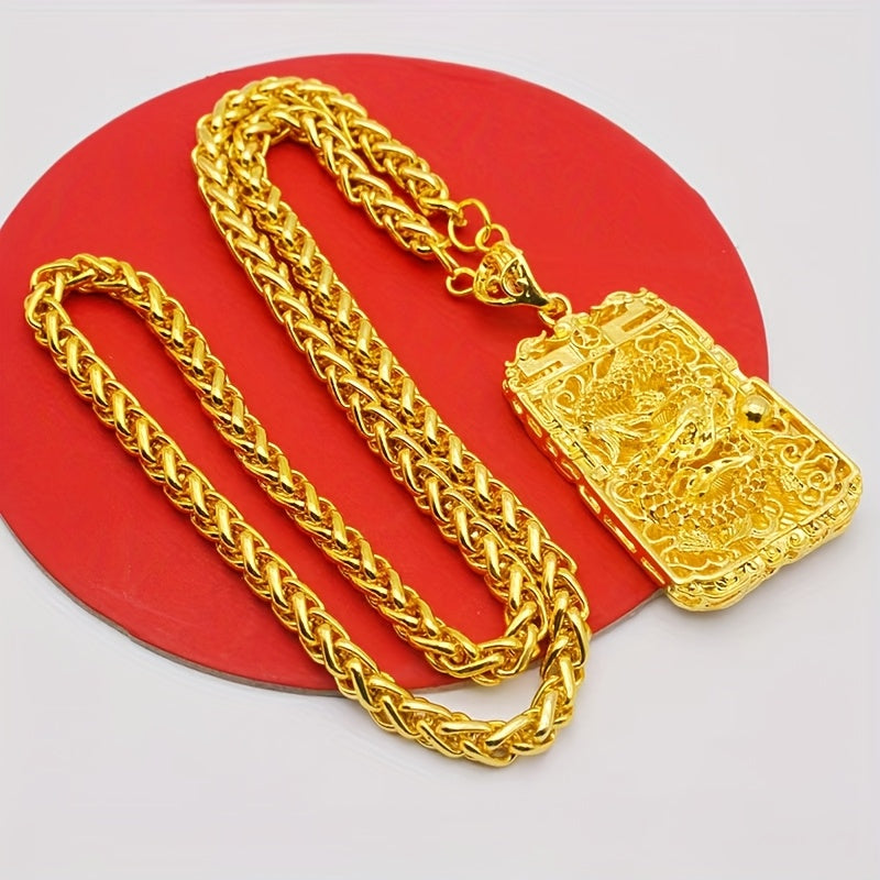 Men's Golden Dragon Pendant Necklace - Protection & Prosperity Energy
