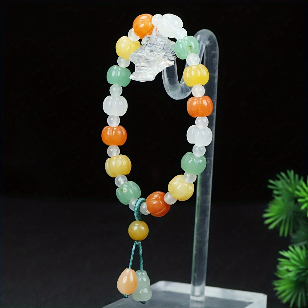 Natural Stone Pumpkin Beaded Bracelet - Handcrafted Multicolor Jewelry for Abundance, Joy, and Festive Style