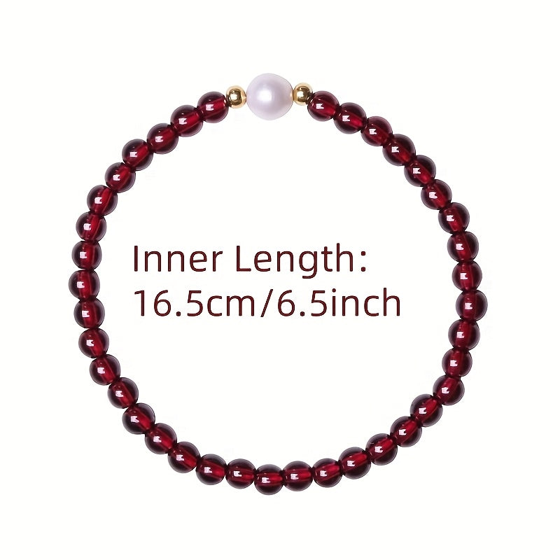 Vintage Garnet & White Bead Bracelet - Elegant Red Stone for Casual Wear & Holiday Gifting