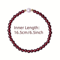 Vintage Garnet & White Bead Bracelet - Elegant Red Stone for Casual Wear & Holiday Gifting