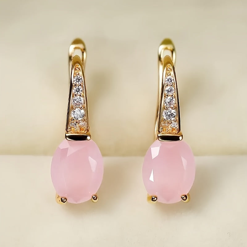 Elegant Pink Opal Earrings with 14K Gold Plating: Bridal & Wedding Jewelry for Spiritual Harmony