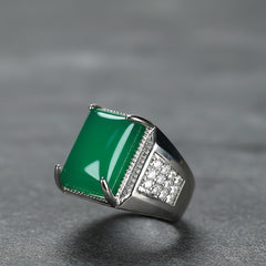 Vintage-Inspired Men's Green Agate Ring | Adjustable Square Statement Piece for Grounding & Prosperity