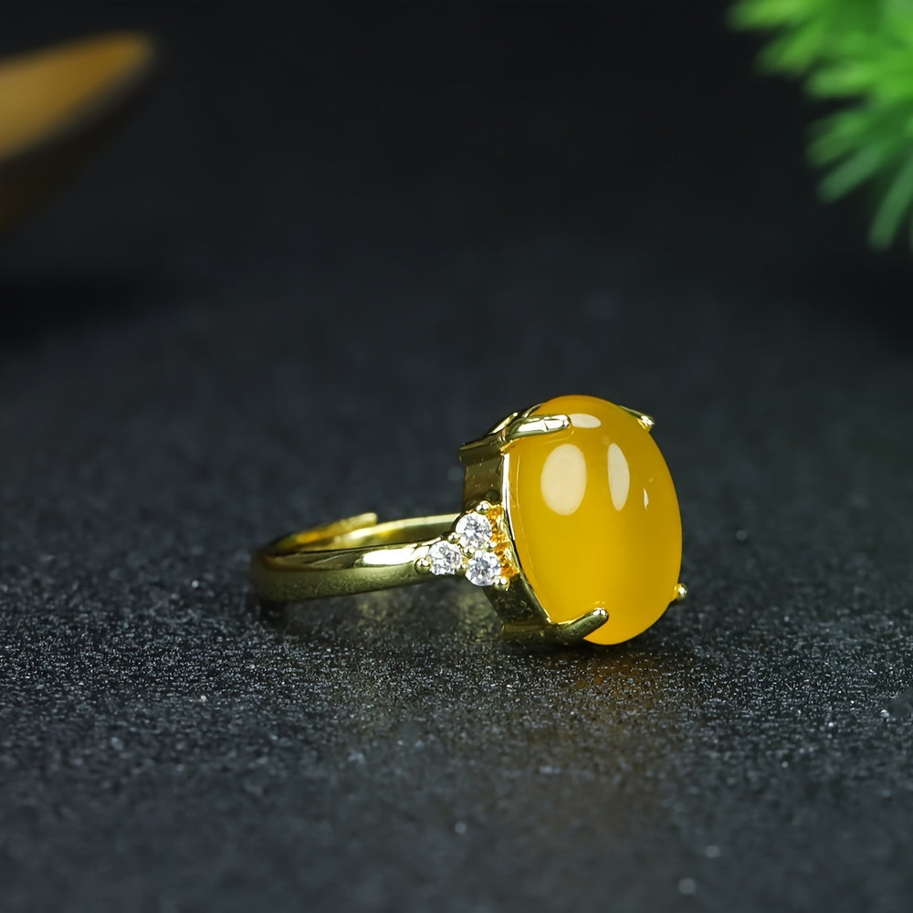 Chicken Oil Yellow Jade Adjustable Ring for Men - Grounding Energy & Timeless Style Jewelry