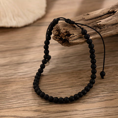 Adjustable Bohemian Black Stone Anklet - Handmade Unisex Energy Jewelry