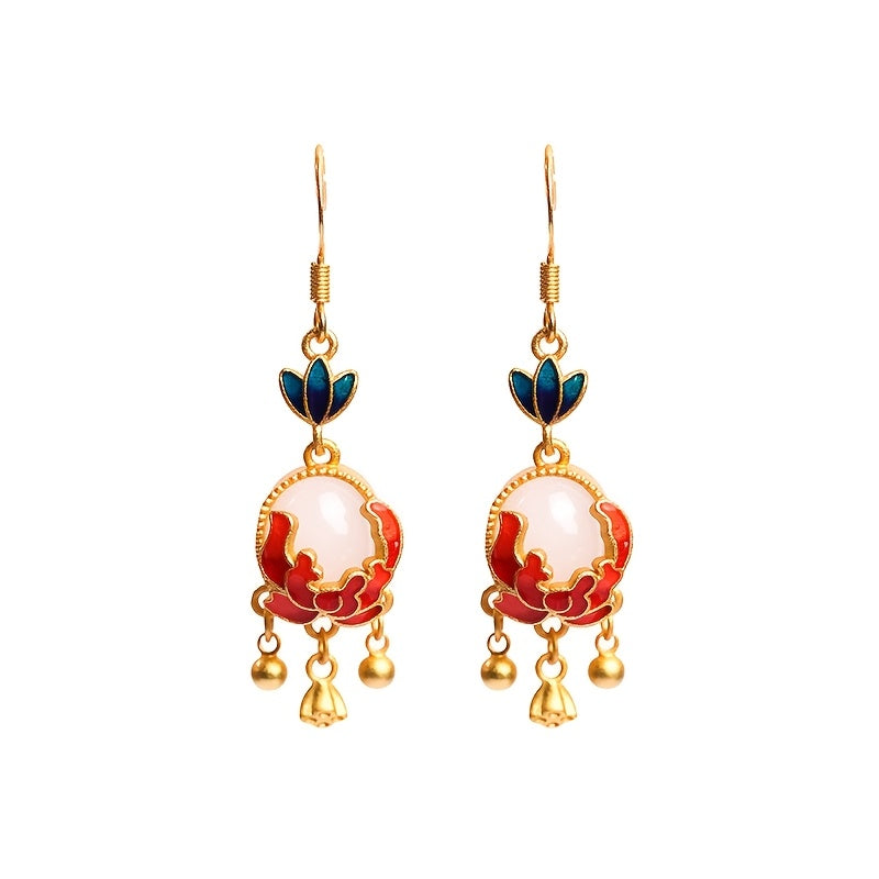 Vintage Chinese Floral Earrings - Golden Luxury with Harmonious Energy for Daily Wear