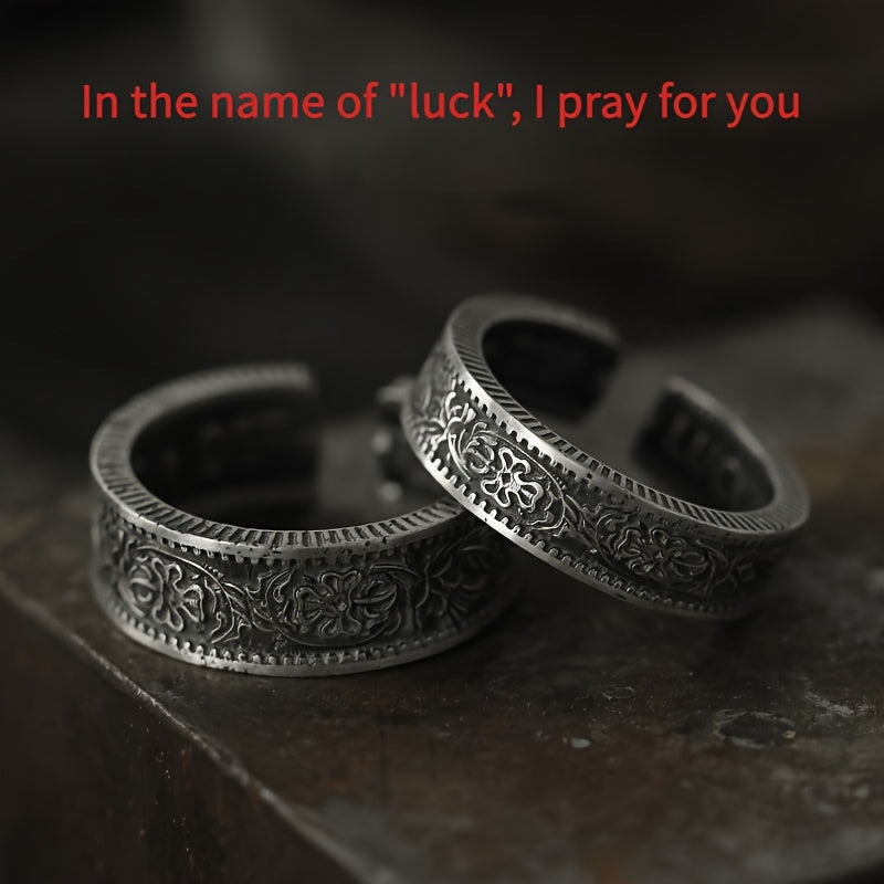 Vintage Open Cuff Rings with "Good Luck" Engraving - Copper & 925 Silver Plating for Daily Wear & Spiritual Energy