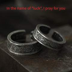 Vintage Open Cuff Rings with "Good Luck" Engraving - Copper & 925 Silver Plating for Daily Wear & Spiritual Energy