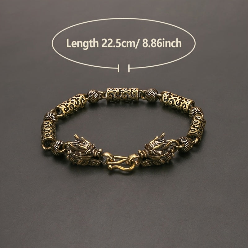 [Vintage Hollow Dragon Head Gift] Vintage Brass Dragon Head Bracelet - Traditional Chinese Style, Unique Gift for Boyfriend, Hollow Design