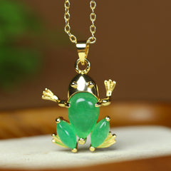 Natural Stone Frog Pendant Necklace - Whimsical Golden-Tone Charm for Pride Month & Music Festivals with Positive Energy