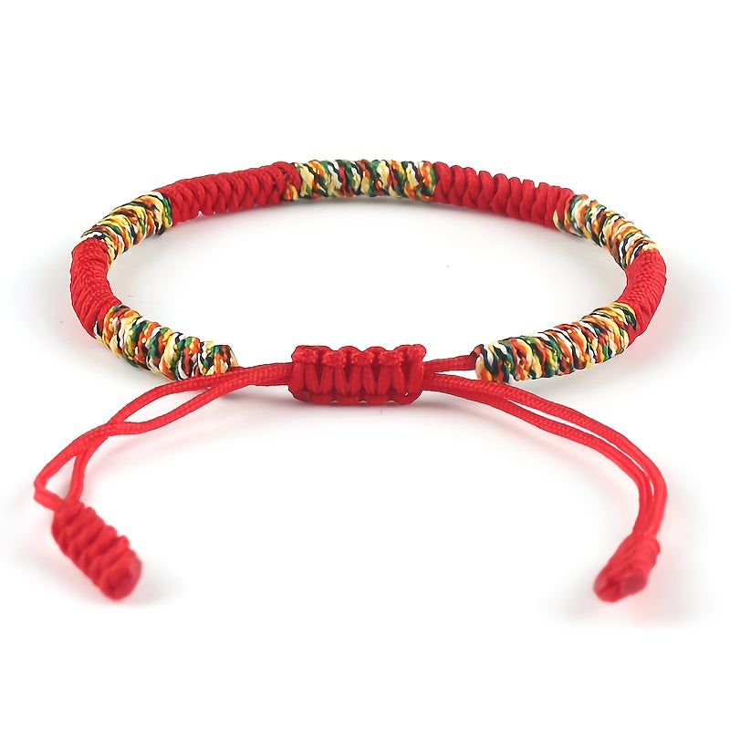 Multicolor Knitted Lucky Ethnic Style Colored Linked Woven String Thread Bracelet - Vibrant Energy & Harmonious Design for Daily Wear