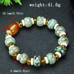 Tibetan Three-Eye Dzi Agate Bead Bracelet for Spiritual Protection, Inner Peace, and Positive Energy