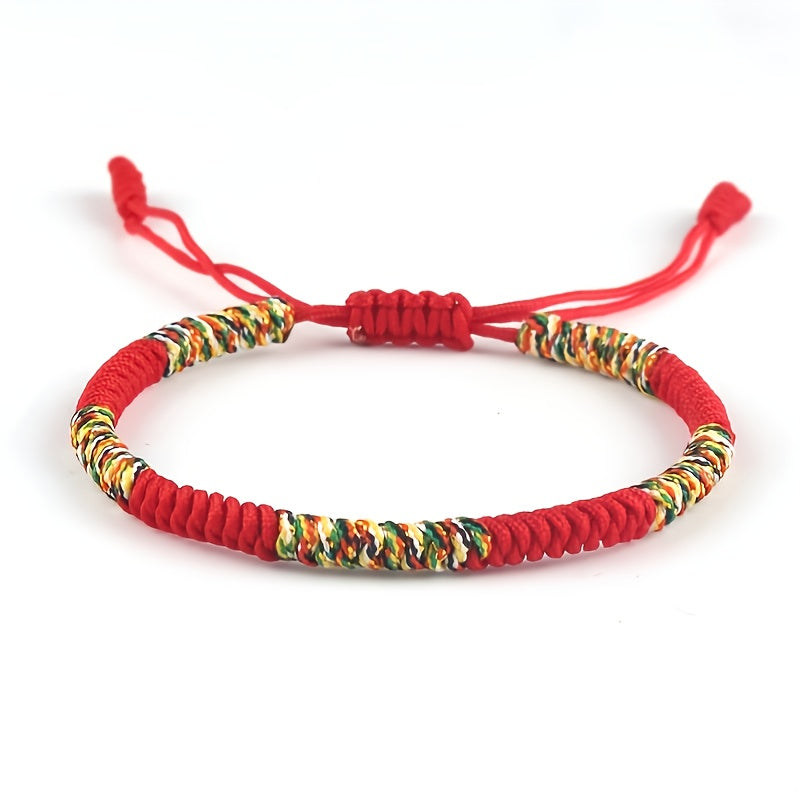Multicolor Knitted Lucky Ethnic Style Colored Linked Woven String Thread Bracelet - Vibrant Energy & Harmonious Design for Daily Wear