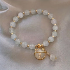 Opal Cat Pendant Bracelet — Lucky Charm for Harmony & Prosperity, Healing Crystal Jewelry