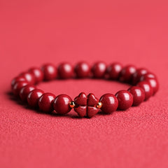 Elegant Four-Leaf Clover Bracelet with Cinnabar Stones - Daily Wear Natural Red Beaded Charm for Good Fortune & Protection