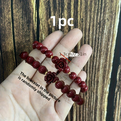 Women's Elegant Chinese Red Bracelet - Deep Burgundy Cord with Floral Pendant for Spiritual Protection & Lunar New Year Gift