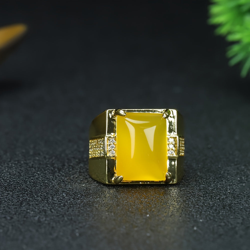 Men's Adjustable Yellow Jade Ring for Wealth, Confidence, and Energy Flow