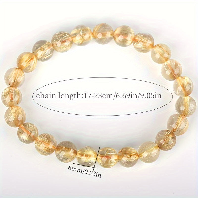 Bohemian Yellow Crystal Bracelet - 6mm Smooth Beads for Energy Flow & Daily Elegance