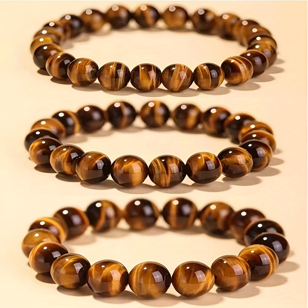 3pcs Tiger Eye Stone Bracelets for Grounding Energy - Handcrafted Yoga & Relax Jewelry for Men