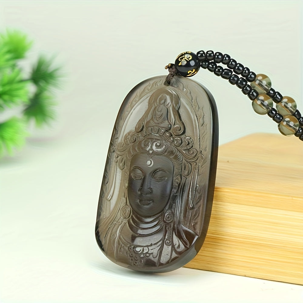 Frosted Guanyin Pendant Necklace - Compassion Blessing Charm for Serene Energy and Spiritual Protection