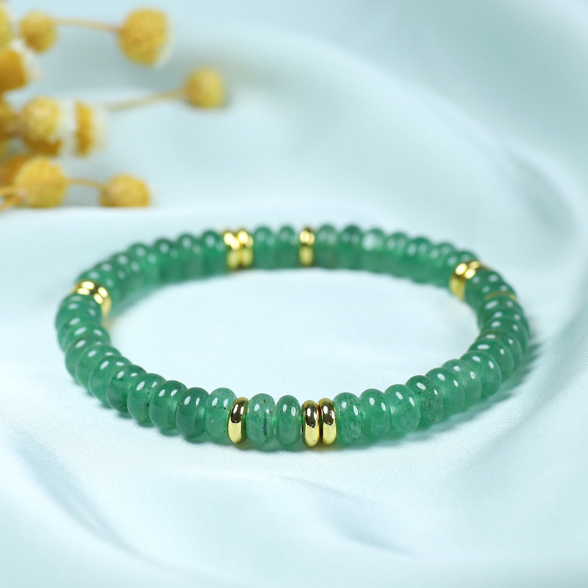Natural Stone Green Bracelet with Golden Accents - Bohemian Style for Harmony & Energy