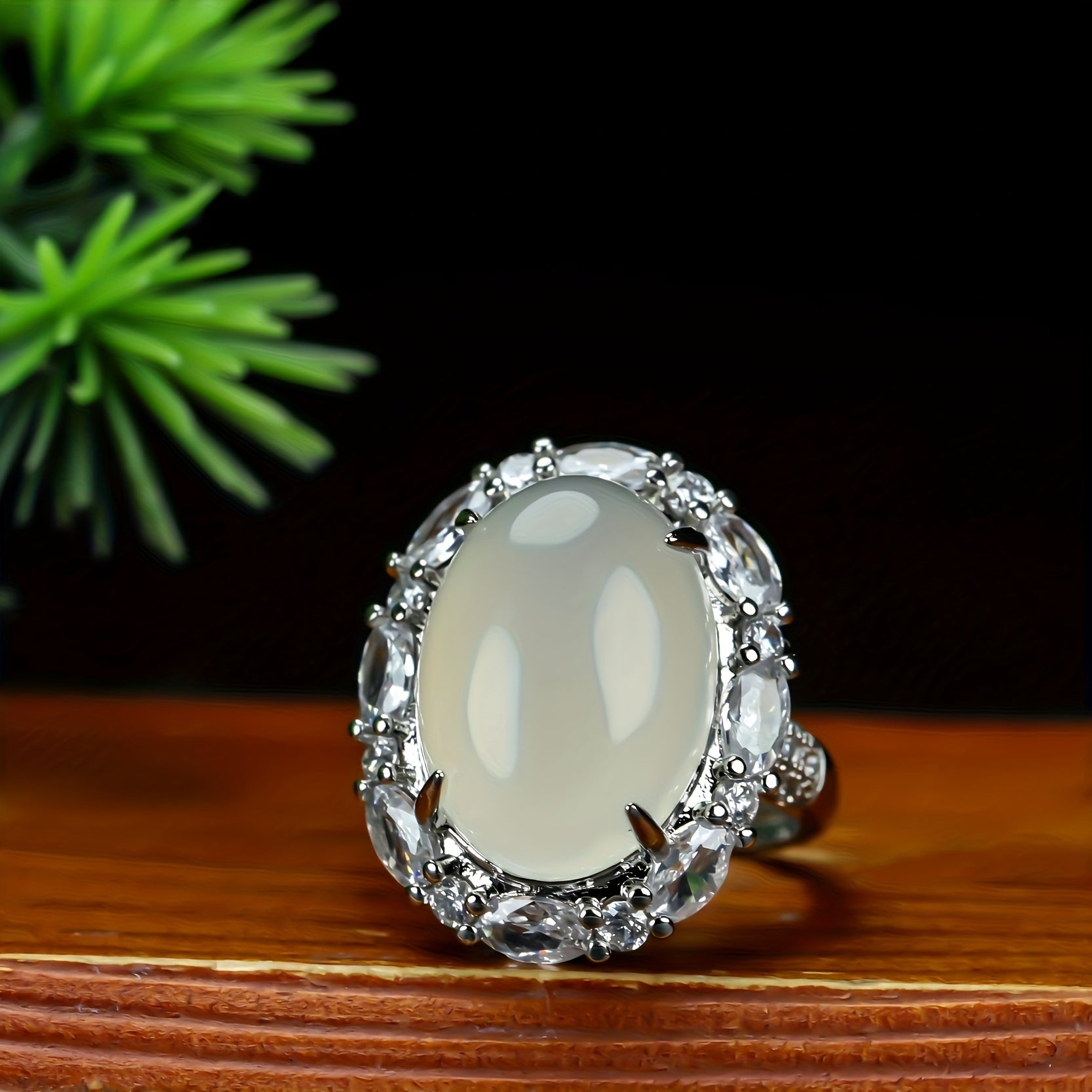 Elegant Vintage Chalcedony Cocktail Ring | Large Oval Gemstone Jewelry for Clarity & Emotional Healing