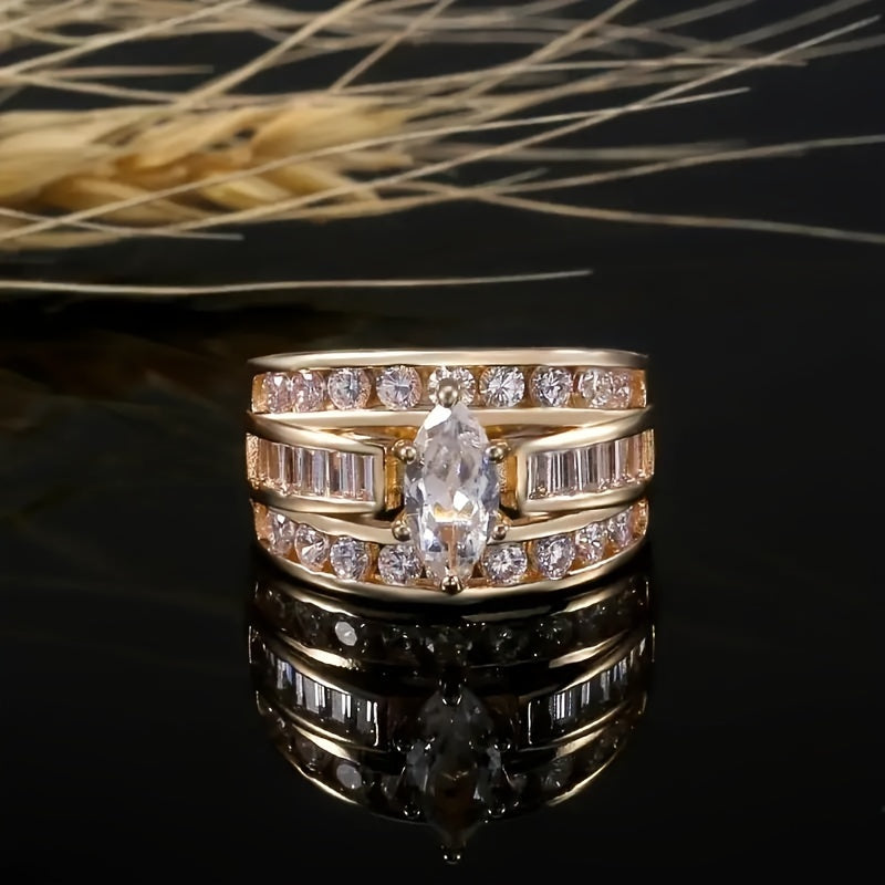 Luxurious Antique Gold Men's Zirconia Ring - European Style Sparkling Wedding Band for Prosperity & Love