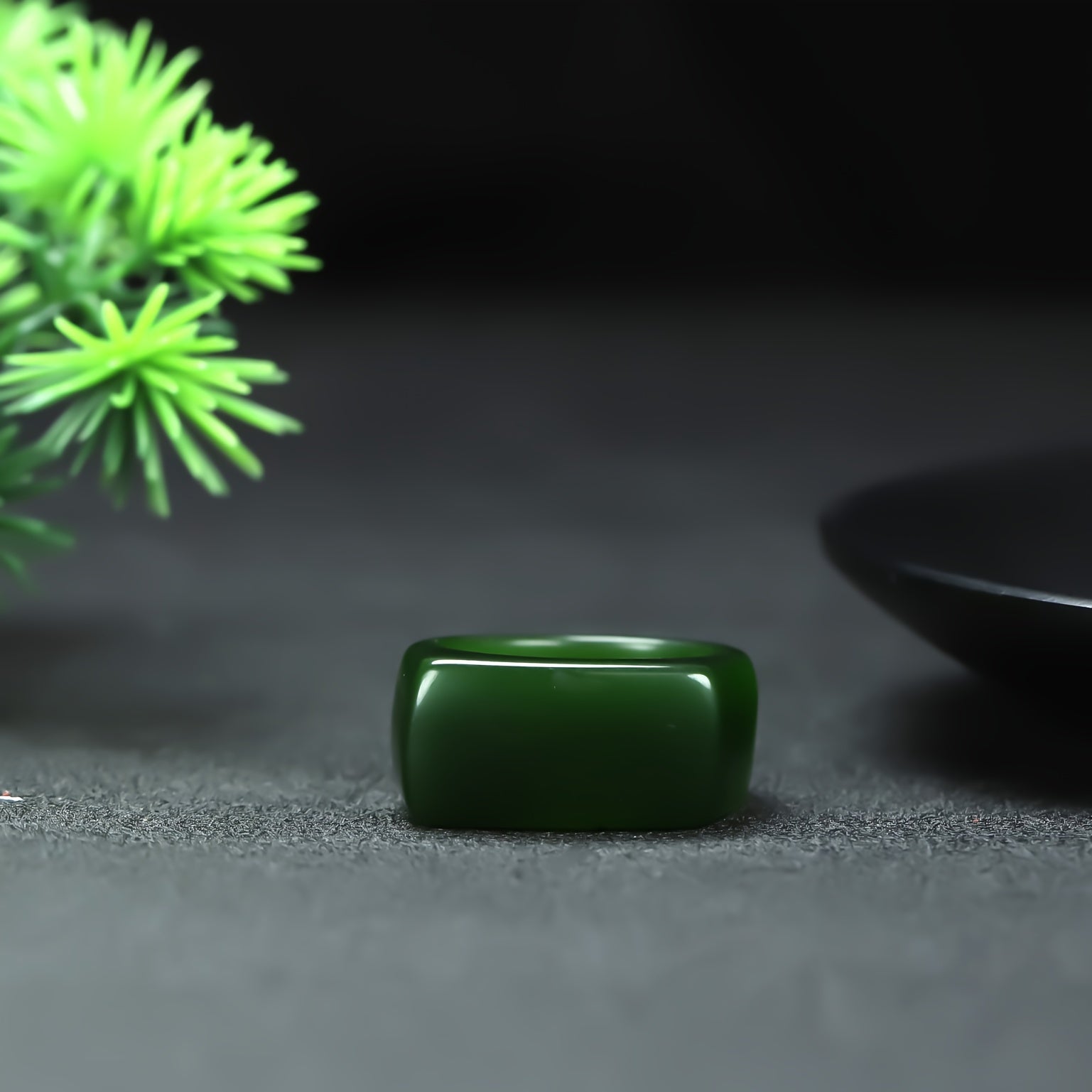 Elegant Men's Natural Stone Ring - Noble White Sheep Fat Ring with Green Accents for Energy Balance