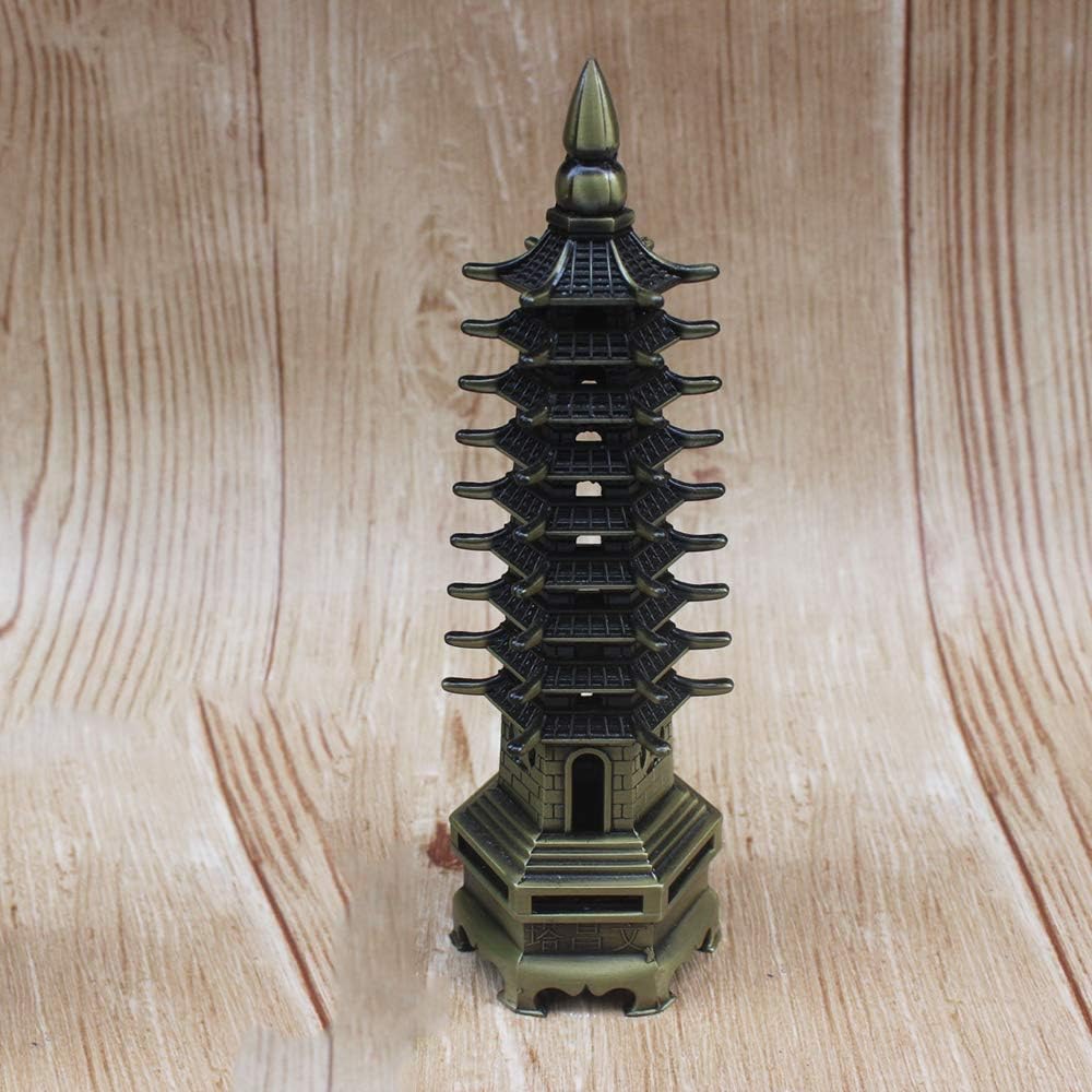 10" Antique Bronze Wenchang Pagoda   Scholar’s Blessing for Career & Wisdom  Enhance Education, Business Success & Office Feng Shui