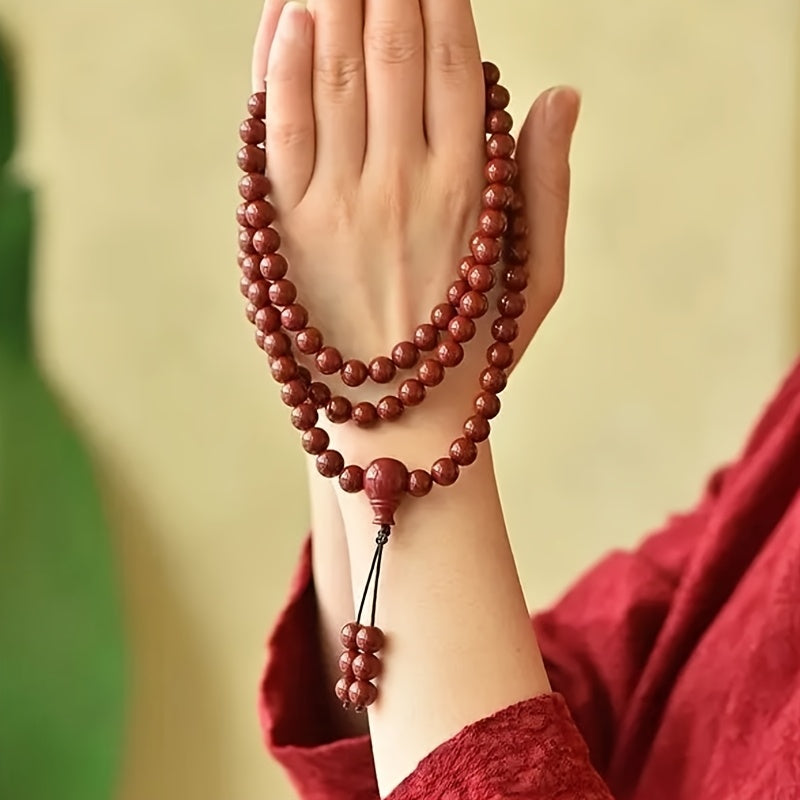108 Beads Blessing Bracelet: Red Agate Beads for Good Luck & Spiritual Energy