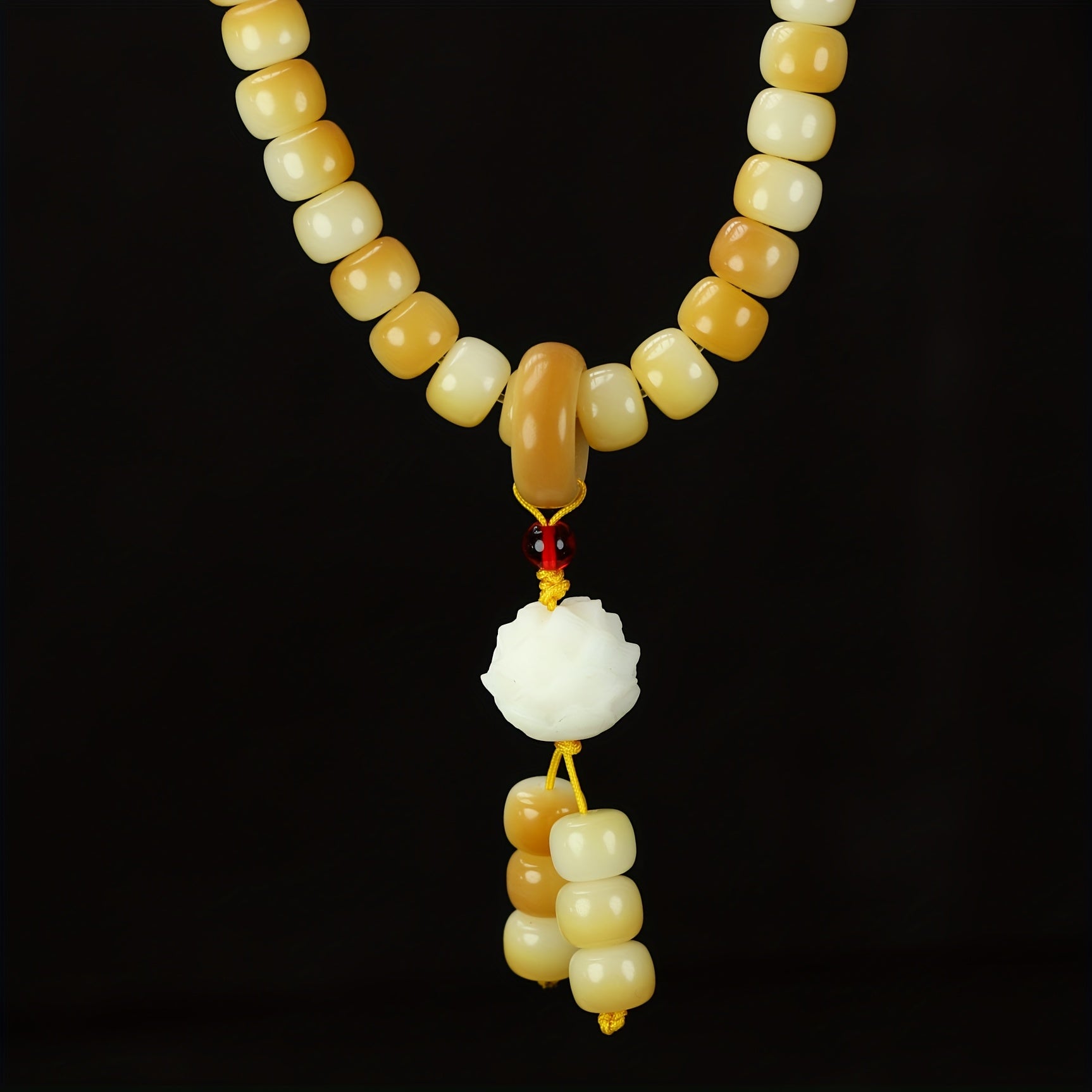 Natural Handmade Braided 108 Beads Rosary Bracelet Necklace - Yellow & White for Spiritual Healing and Protection