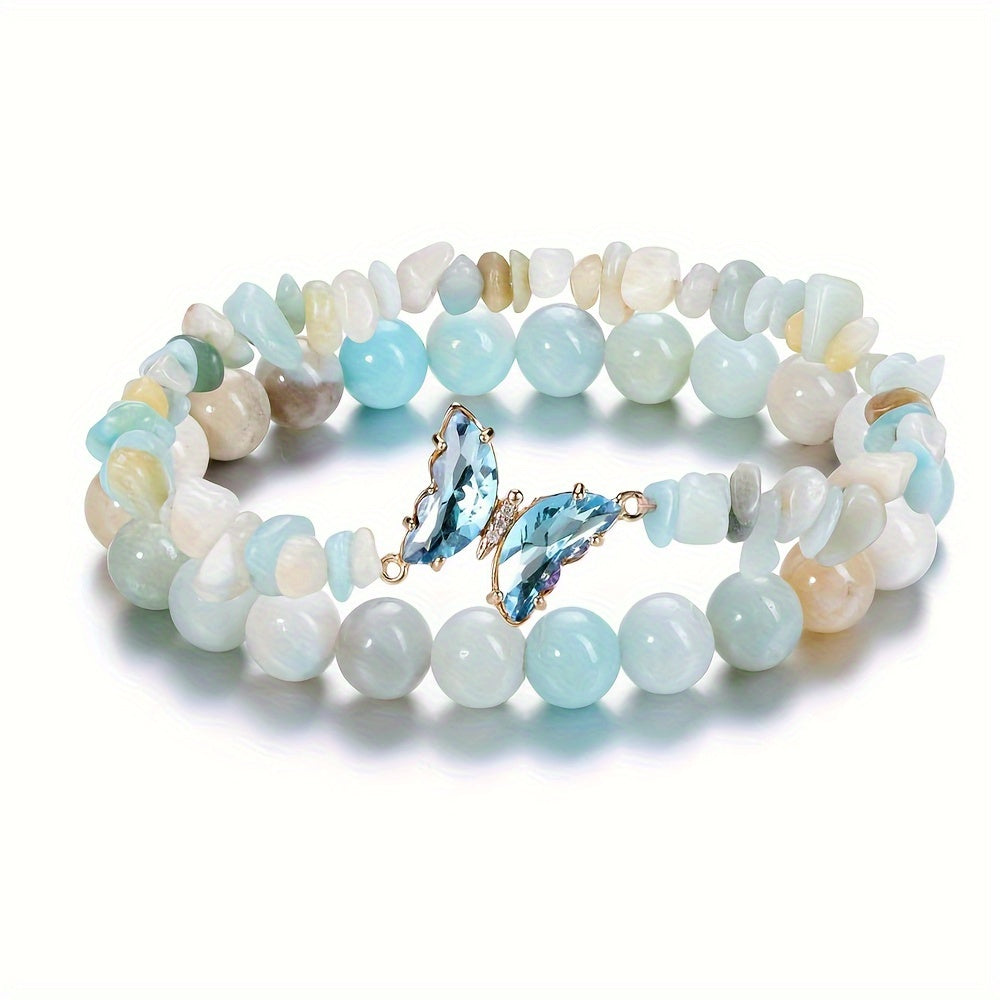 Natural Amethyst & Obsidian Butterfly Charm Bracelet - Spiritual Energy & Casual Elegance