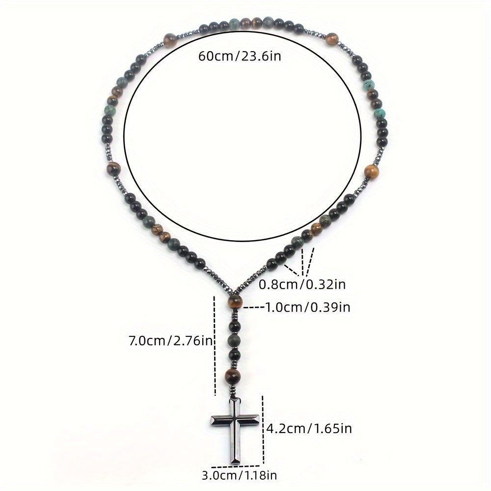 Natural Tiger Eye Cross Pendant - Spiritual Protection & Energy Healing