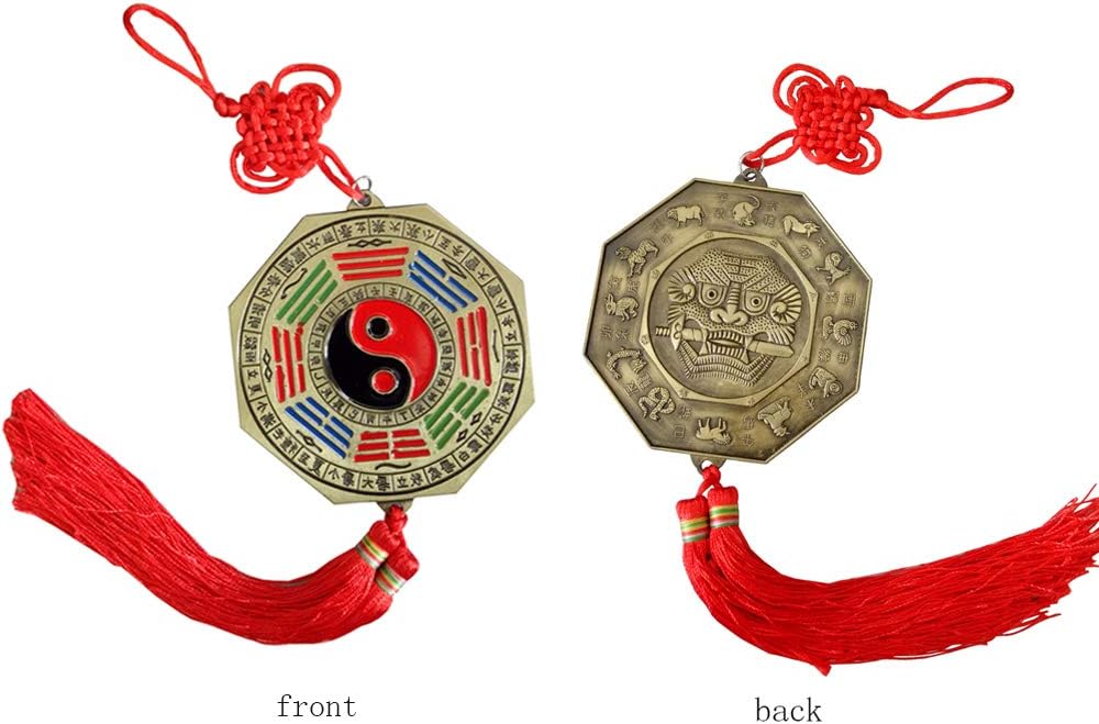 Bagua Mirror& Foo Dog Set - Sword  with Lucky Tassel Ultimate Feng Shui Protection for Home & Family