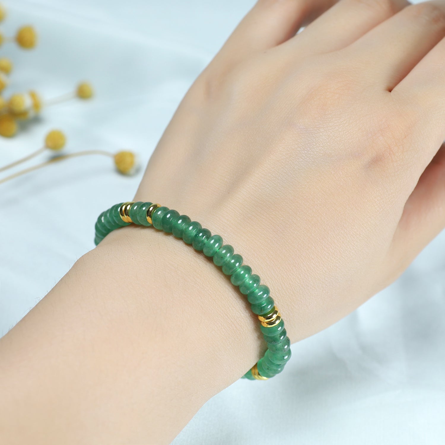 Natural Stone Green Bracelet with Golden Accents - Bohemian Style for Harmony & Energy