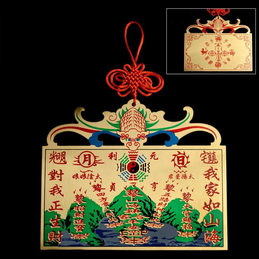 Guanyin Buddha Protection Amulet Card – Divine Blessings in Gold Copper Plate Shanhai Town Match Chinese Knot Ornaments