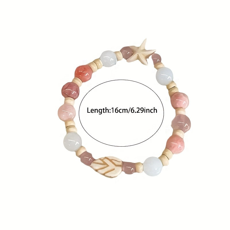 Pastel Pink Blue Ceramic Beaded Bracelet Starfish Charm Bohemian Energy Harmony Daily Wear