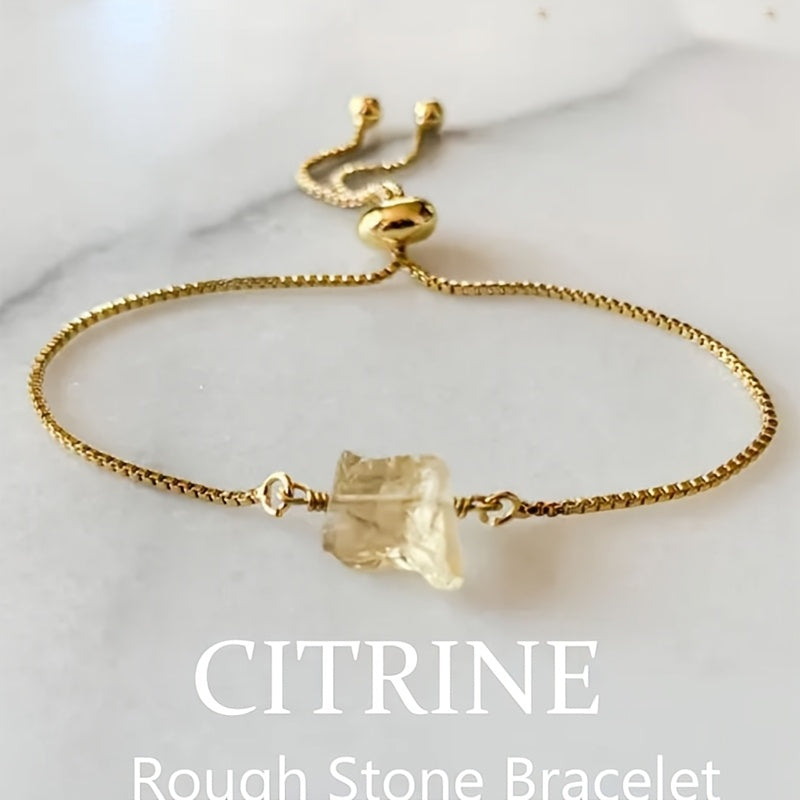 1pc Natural Citrine Stone Bracelet - Wealth Stone for, Boho Vintage Oval Citrine Bead Chain, Daily Wear & Special Occasions