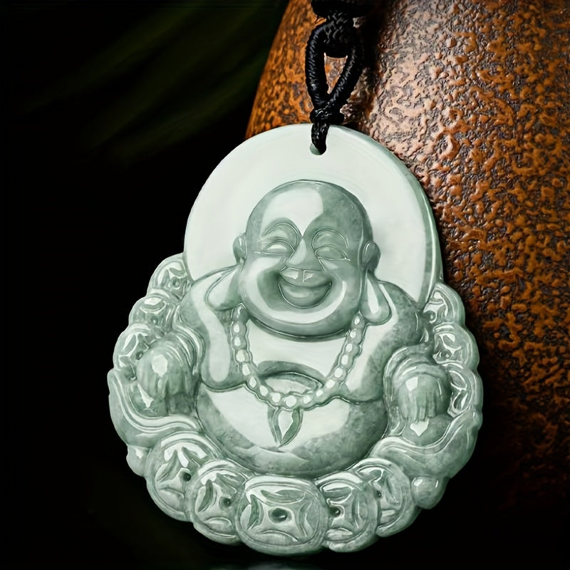 Bohemian Laughing Buddha Pendant - Light Green Stone for Harmony Protection & Holiday Gifting