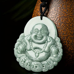 Bohemian Laughing Buddha Pendant - Light Green Stone for Harmony Protection & Holiday Gifting