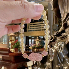 Strawberry Quartz Pixiu Bracelet – Energetic Feng Shui Power for Luck, Protection & Emotional Balance