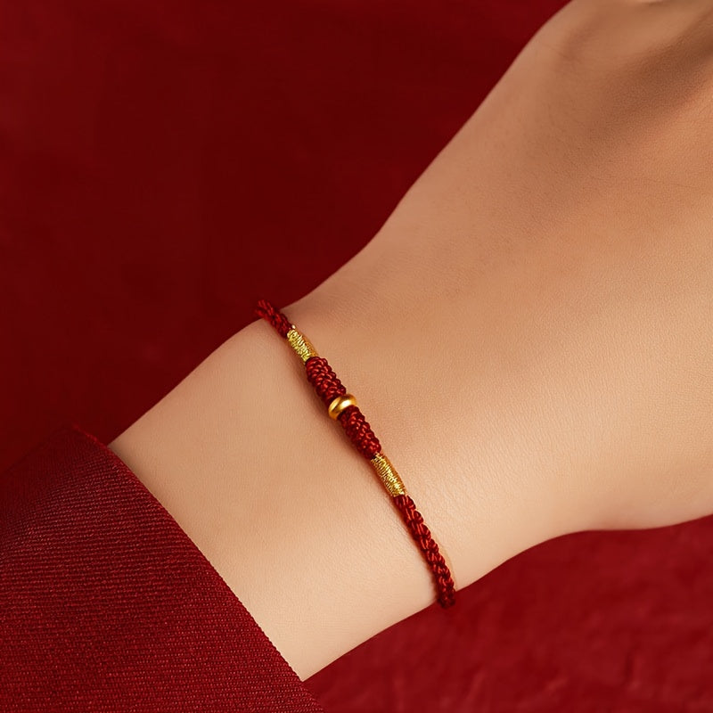 Women's Adjustable Red & Golden Lucky Charm Bracelet: Bohemian Style for Good Luck & Protection