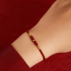 Women's Adjustable Red & Golden Lucky Charm Bracelet: Bohemian Style for Good Luck & Protection