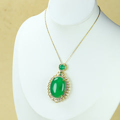 Elegant Green Agate Oval Pendant Necklace - Emotional Balance & Natural Energy Flow Jewelry