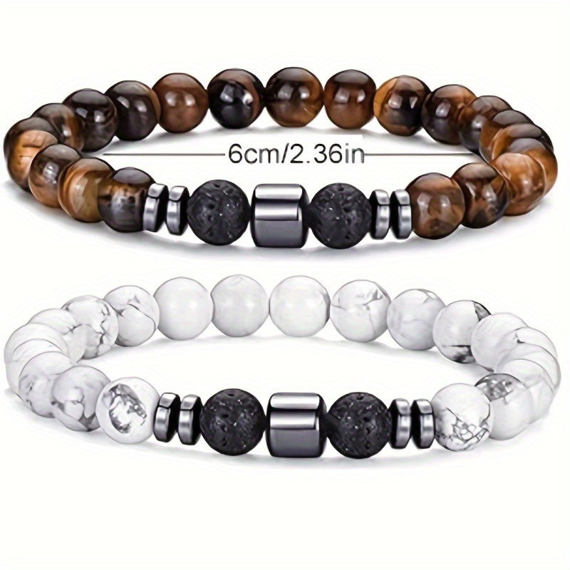 4pcs Men's Boho Bracelet - Tiger Eye & White Turquoise for Energy Protection & Daily Wear