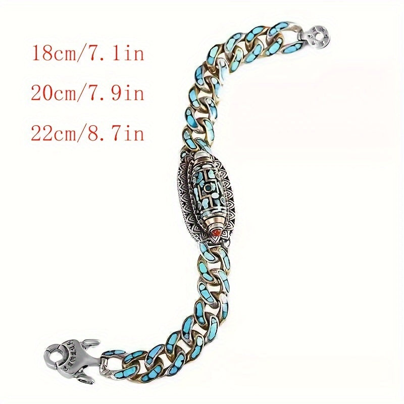 Men’s Vintage Nine-Eye Bead Bracelet — Protection, Wisdom & Energy Balance | Copper Chain with Turquoise & Agate Inlay