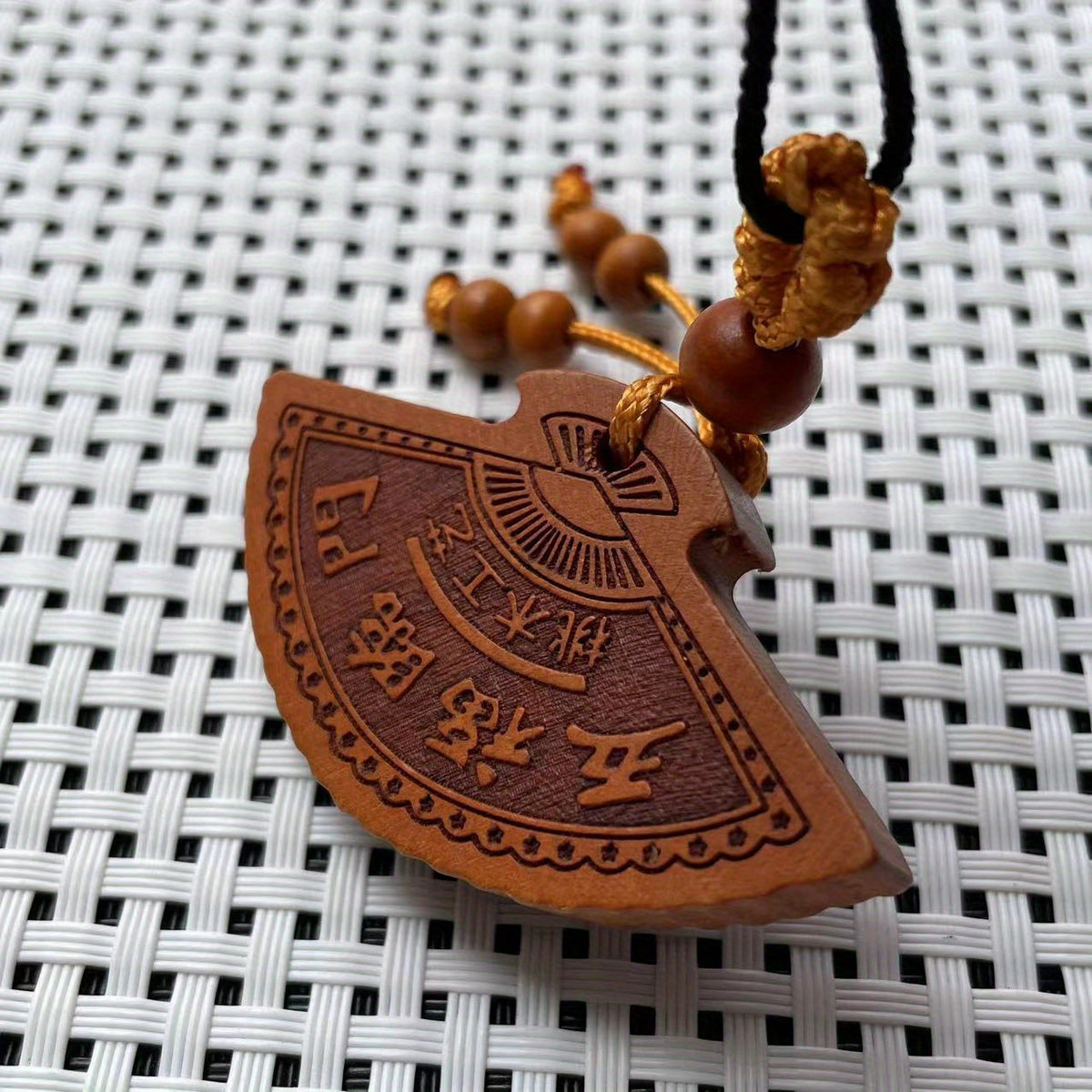 Peach Wood Protection Pendant Five Blessings Amulet for Good Fortune, Health & Spiritual Harmony