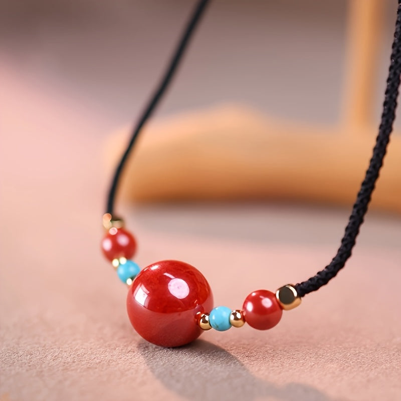 Women's Elegant Necklace - Adjustable Length with Red & Blue Beads for Harmony & Protection