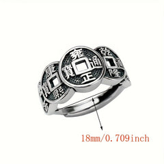 Five Emperor Coins Open Ring - Retro Design for Wealth Attraction & Protection
