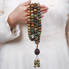 108-Bead Earth-Tone Mala Necklace & Wrap Bracelet — Grounding, Harmony & Mindfulness Energy for Meditation, Dhikr & Daily Calm